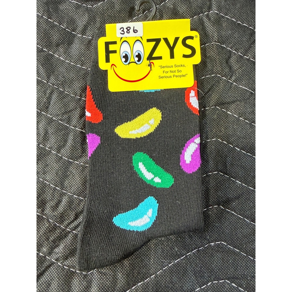 Foozys Jelly Bean Crew Socks Womens 9-11 Black NWT Novelty Candy Print FC-152
